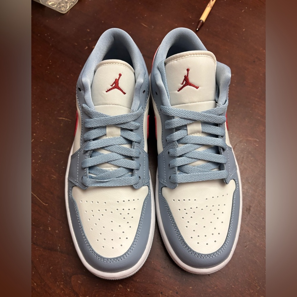 Nike Women’s Low-Top Sneakers in White, Light Blue, and Red